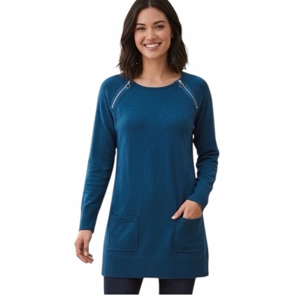 Eight Eight Eight 100% Cotton Knit Long Sweater Blue Color Size XL